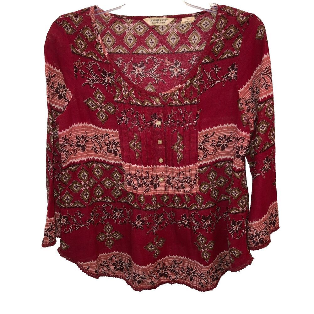 Denim & Supply Shirt Ralph Lauren Small Western Floral Bandana Boho Festival Top